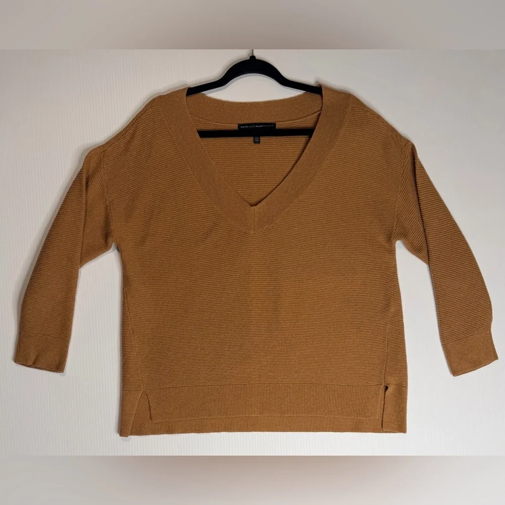 WHBM White House Black Market Ribbed V-Neck Sweater Brown - Size XL